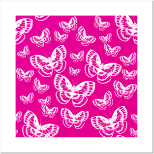 White Butterflies on Pink Pattern Posters and Art